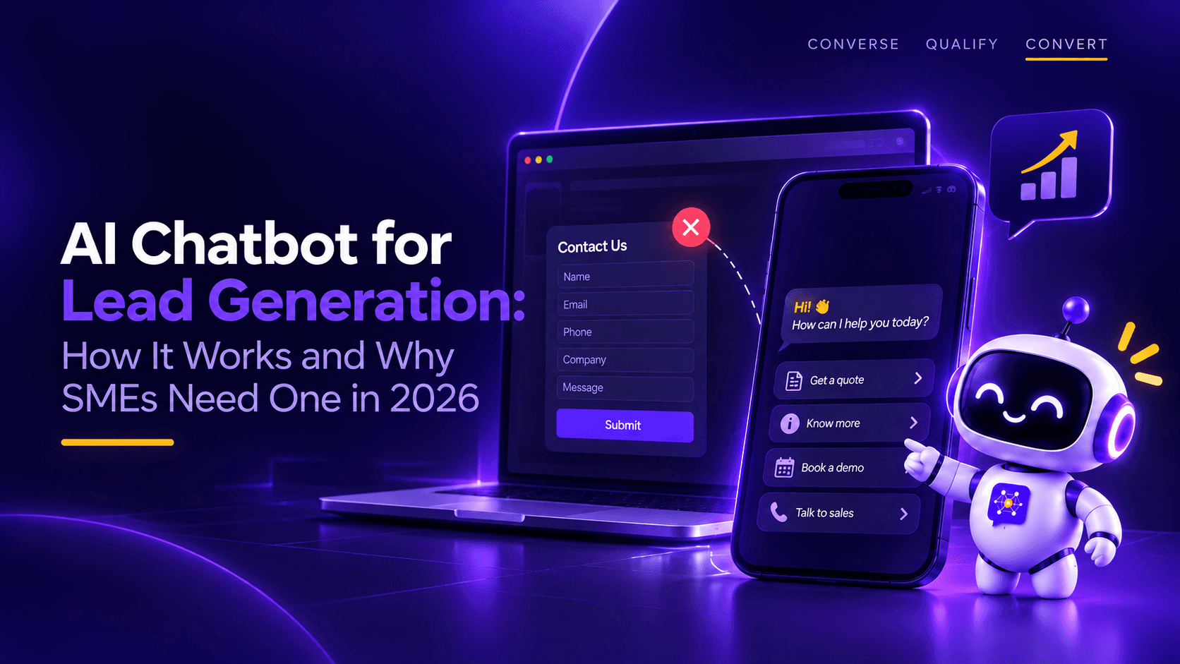 An AI chatbot qualifying an SME website visitor in real time and capturing the lead with its campaign source attached